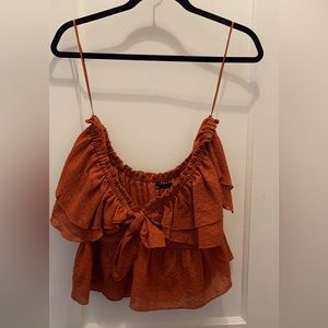 Zara off the shoulder burnt orange fall crop top, size L